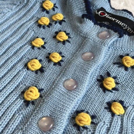 〈vintage〉 yellow rose embroidery knit