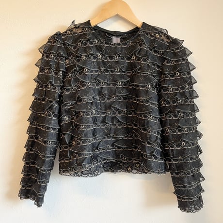 〈vintage〉black chiffon teared top