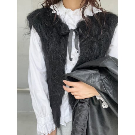 〈vintage〉kid mohair vest with ladder lace