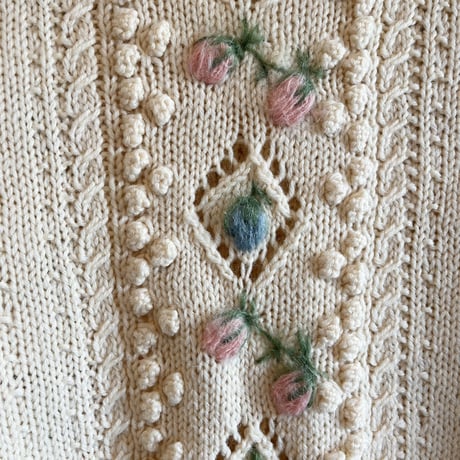 〈vintage〉made in England / mohair embroidery cable knit cardigan
