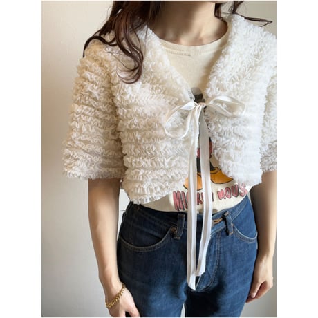 〈vintage〉teared frill bed jacket with bow