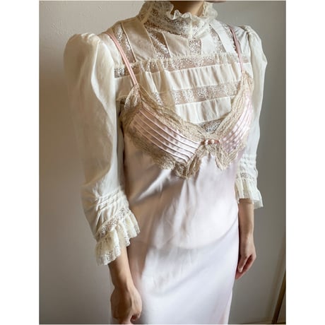 〈vintage〉made in USA/slip dress with pink rose