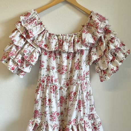 〈vintage〉rose pattern tiered dress