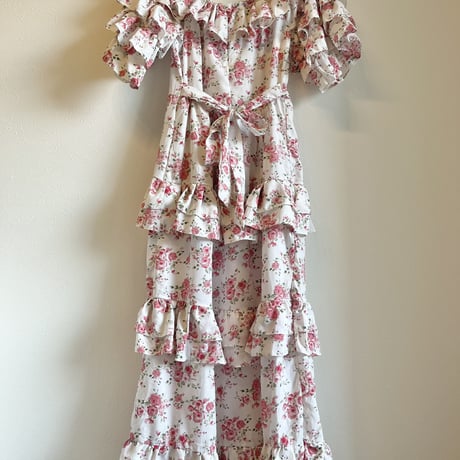 〈vintage〉rose pattern tiered dress