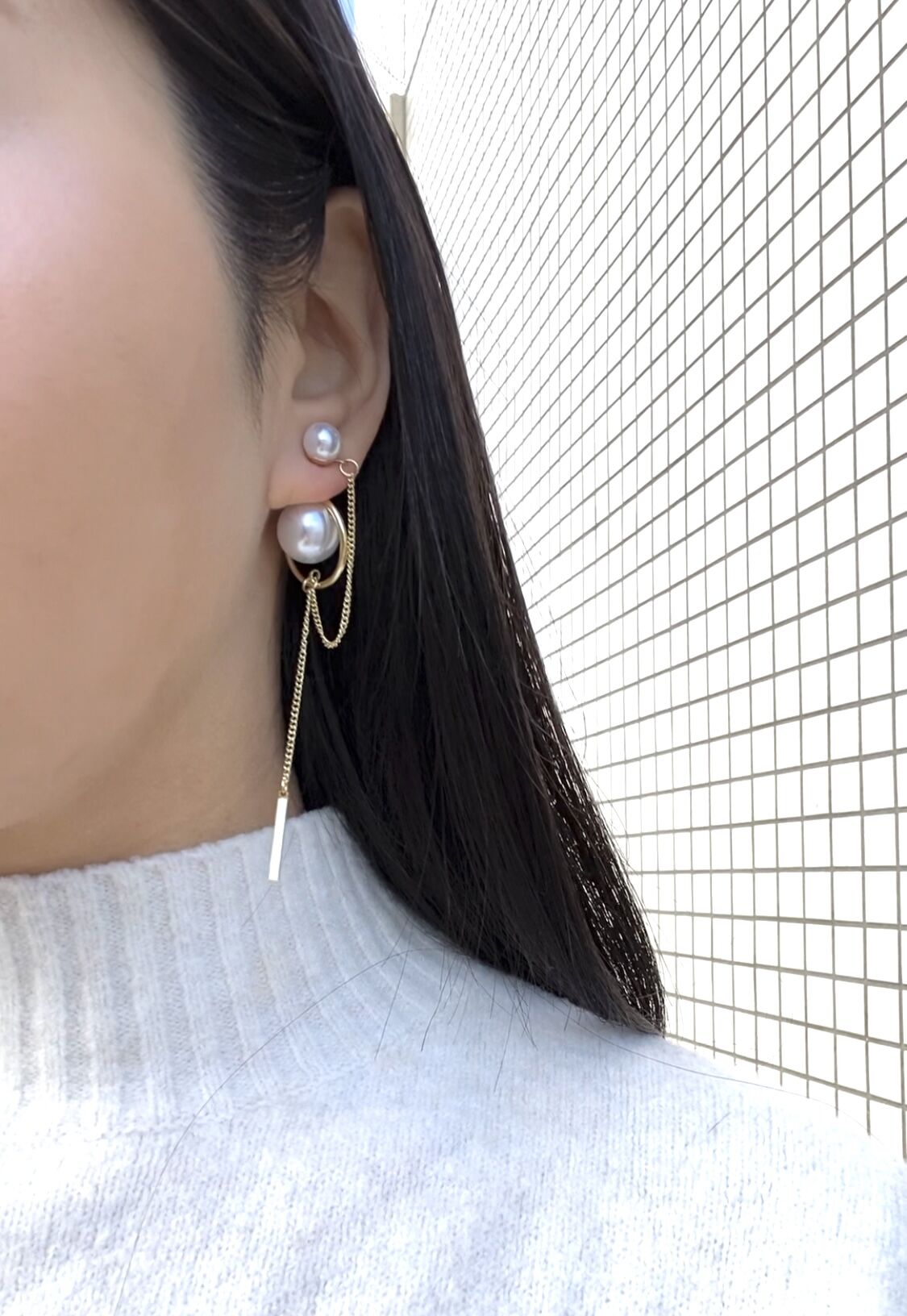 silver925 （14KGコーティング）パールチェーンデザインピアスP0008  