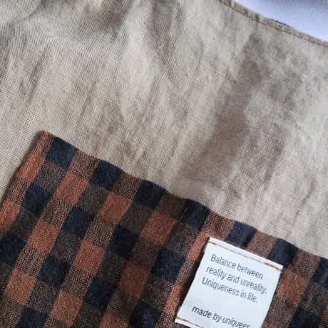 italian linen gingham check  bag (brown)