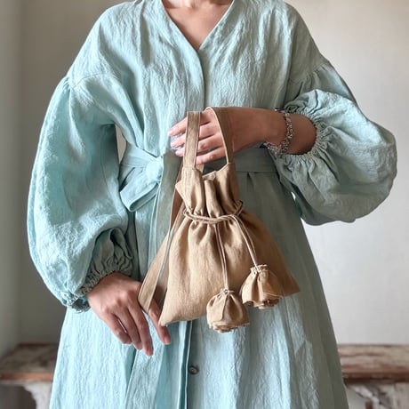 linen tote bag & linen drawstring  shoulder bag ( beige)