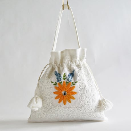 "upcycle" vintage embroidery drawstring bag