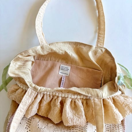 "upcycle" vintage lace  bag  (pale yellow)