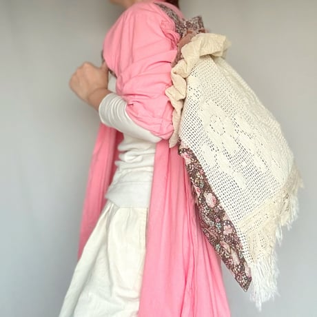 "upcycle" vintage lace  bag  (old rose)