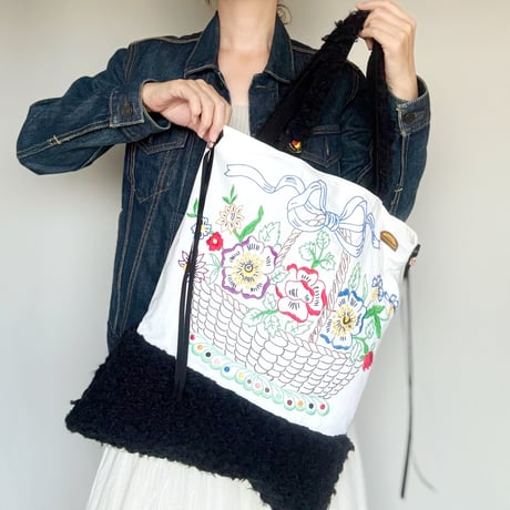 "upcycle" vintage embroidery bag (black)