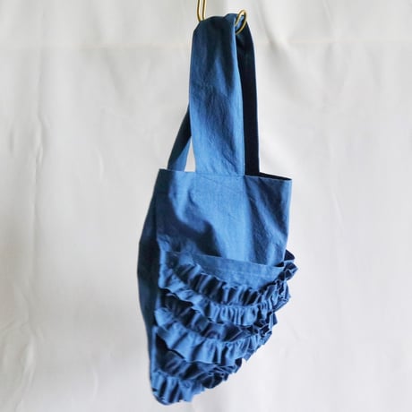 shirring pocket cotton bag (ink blue)