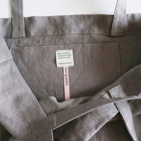 linen tote bag & linen drawstring  shoulder bag  (gray)