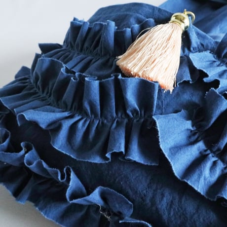 shirring pocket cotton bag (ink blue)