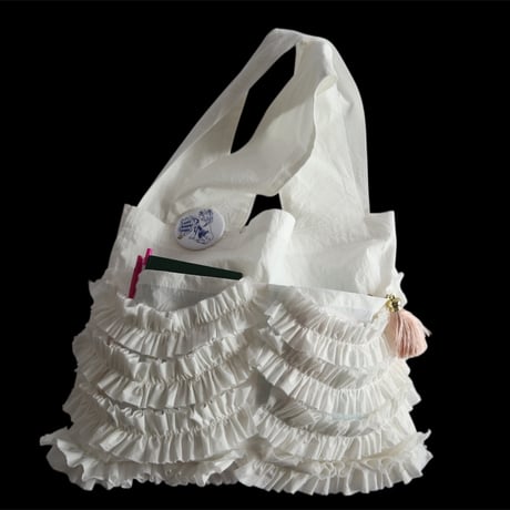 shirring pocket cotton bag (off white)