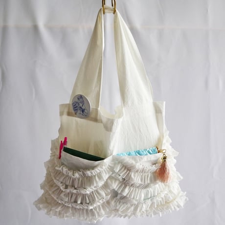 shirring pocket cotton bag (off white)