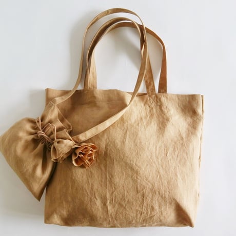 linen tote bag & linen drawstring  shoulder bag ( beige)