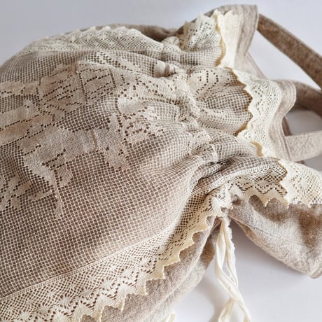 itarian linen drawstring 2way bag (vintage lace)