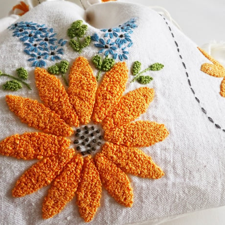 "upcycle" vintage embroidery drawstring bag