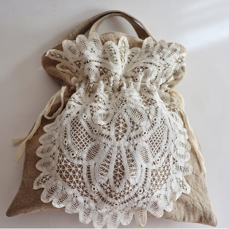 itarian linen drawstring 2way bag (doily)