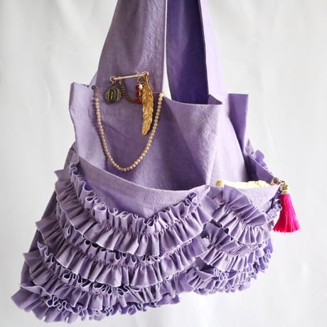 shirring pocket cotton bag (lavender)