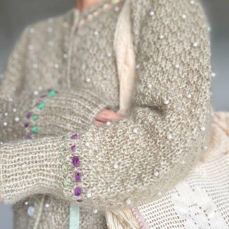 "upcycle" vintage lace  bag  (pale yellow)