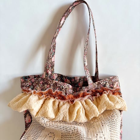 "upcycle" vintage lace  bag  (old rose)