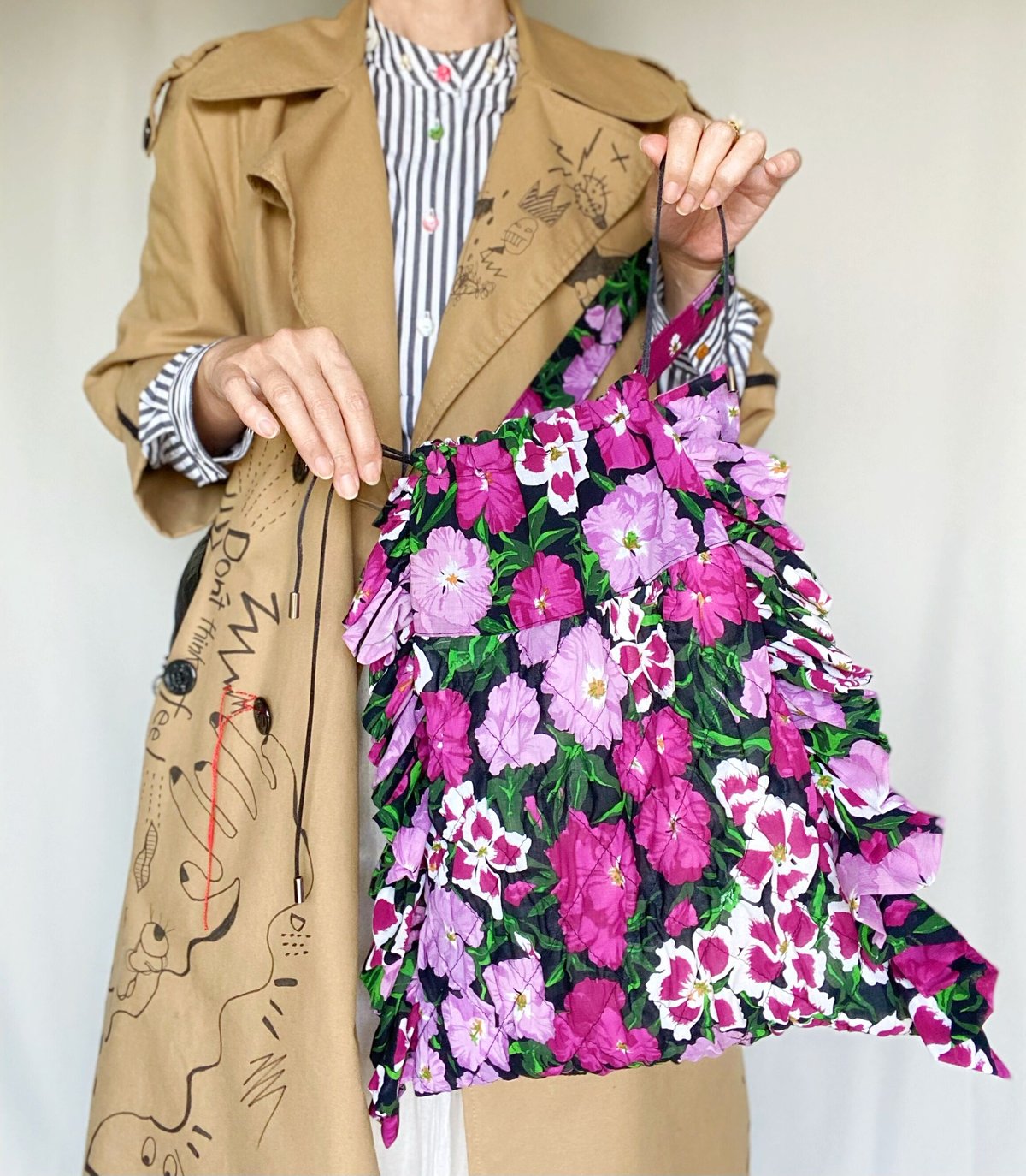 Floral drawstring bag sales