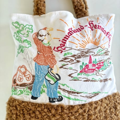 "upcycle" vintage embroidery bag (brown)