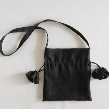 linen tote bag & linen drawstring  shoulder bag  (black)