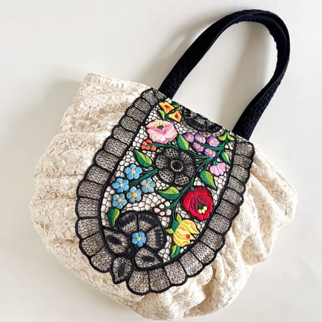 flower embroidery gather bag