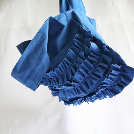 shirring pocket cotton bag (ink blue)