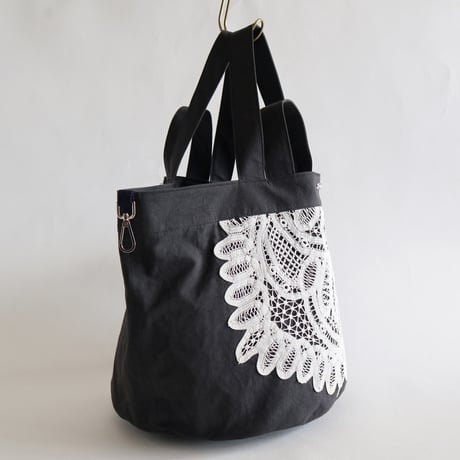 vintage lace bucket bag (charcoal)