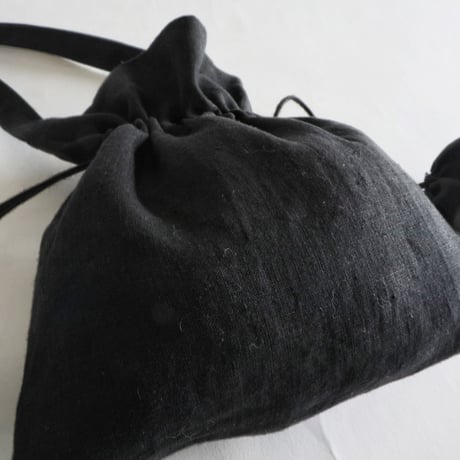 linen tote bag & linen drawstring  shoulder bag  (black)