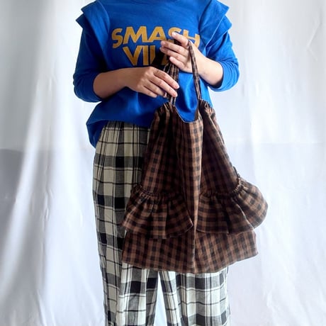 italian linen gingham check  bag (brown)