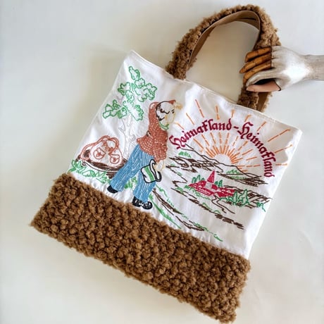 "upcycle" vintage embroidery bag (brown)