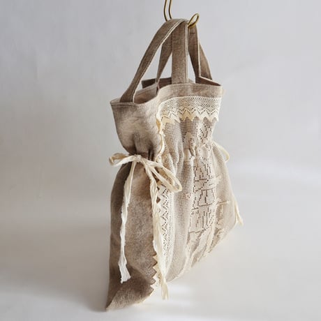 itarian linen drawstring 2way bag (vintage lace)