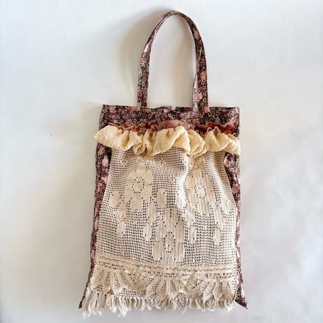 "upcycle" vintage lace  bag  (old rose)