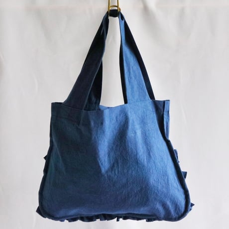 shirring pocket cotton bag (ink blue)