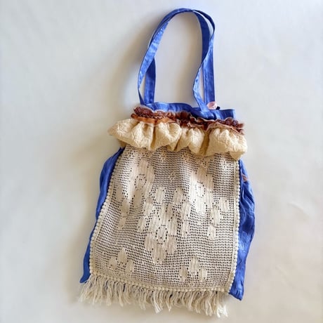 "upcycle" vintage lace  bag  (cornflower blue)
