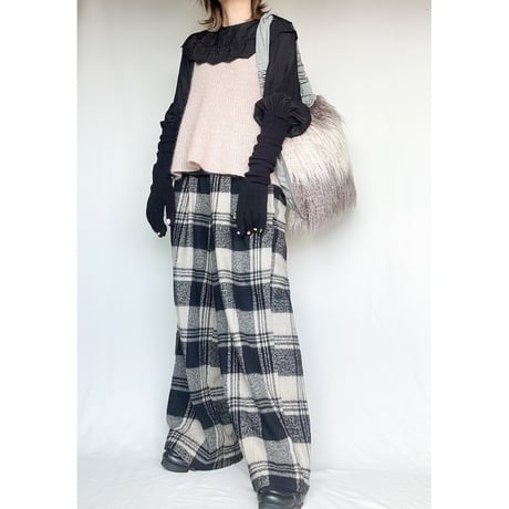 bicolor fur drawstring bag  （gray & mocha)