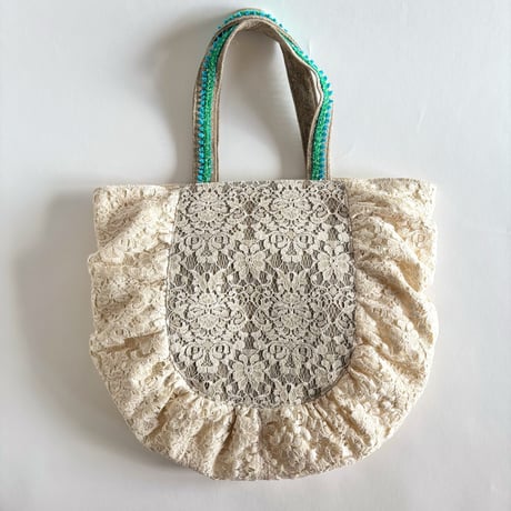 flower embroidery gather bag  "B"