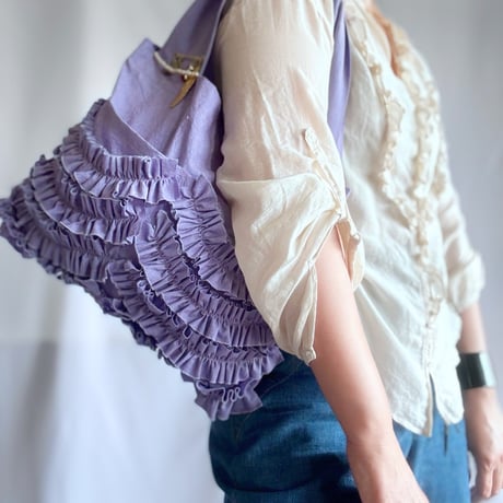 shirring pocket cotton bag (lavender)