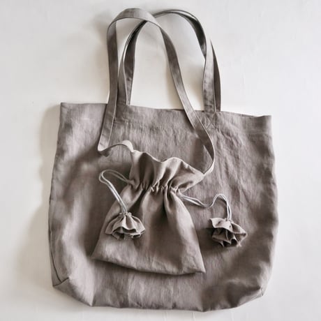 linen tote bag & linen drawstring  shoulder bag  (gray)