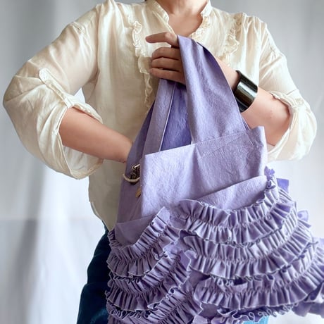 shirring pocket cotton bag (lavender)
