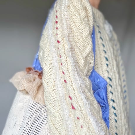 "upcycle" vintage lace  bag  (cornflower blue)