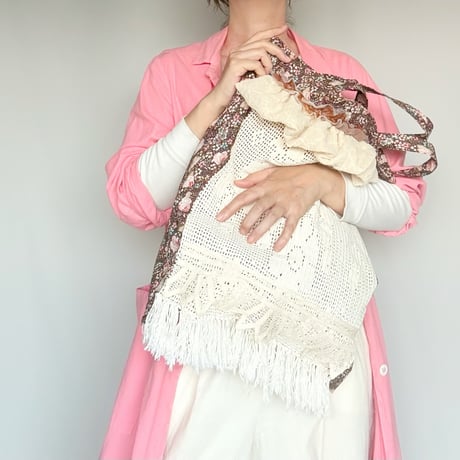 "upcycle" vintage lace  bag  (old rose)
