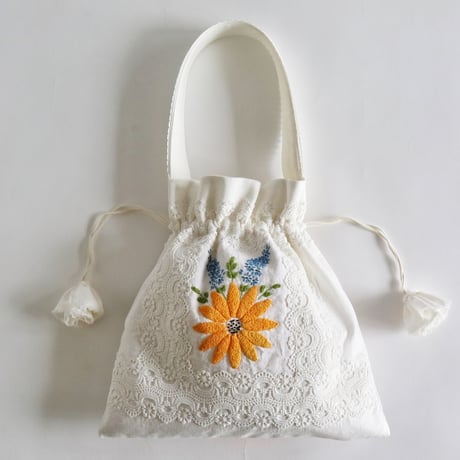 "upcycle" vintage embroidery drawstring bag