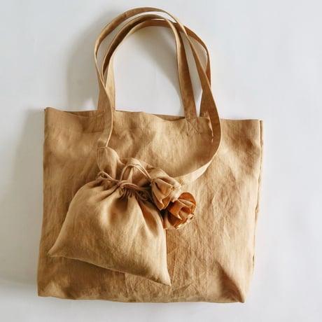 linen tote bag & linen drawstring  shoulder bag ( beige)