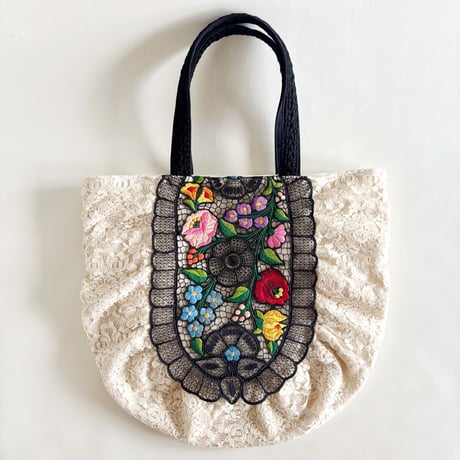 flower embroidery gather bag